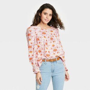 Universal Thread - Women's Floral Print Balloon Long Sleeve Blouse - Size M